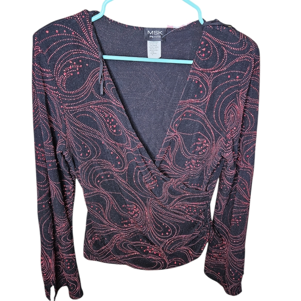 MSK Black and Red Swirl Pattern Blouse